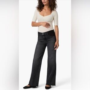 PAIGE- Anessa Raw Hem Wide Leg Maternity Jeans in Viper Black 27